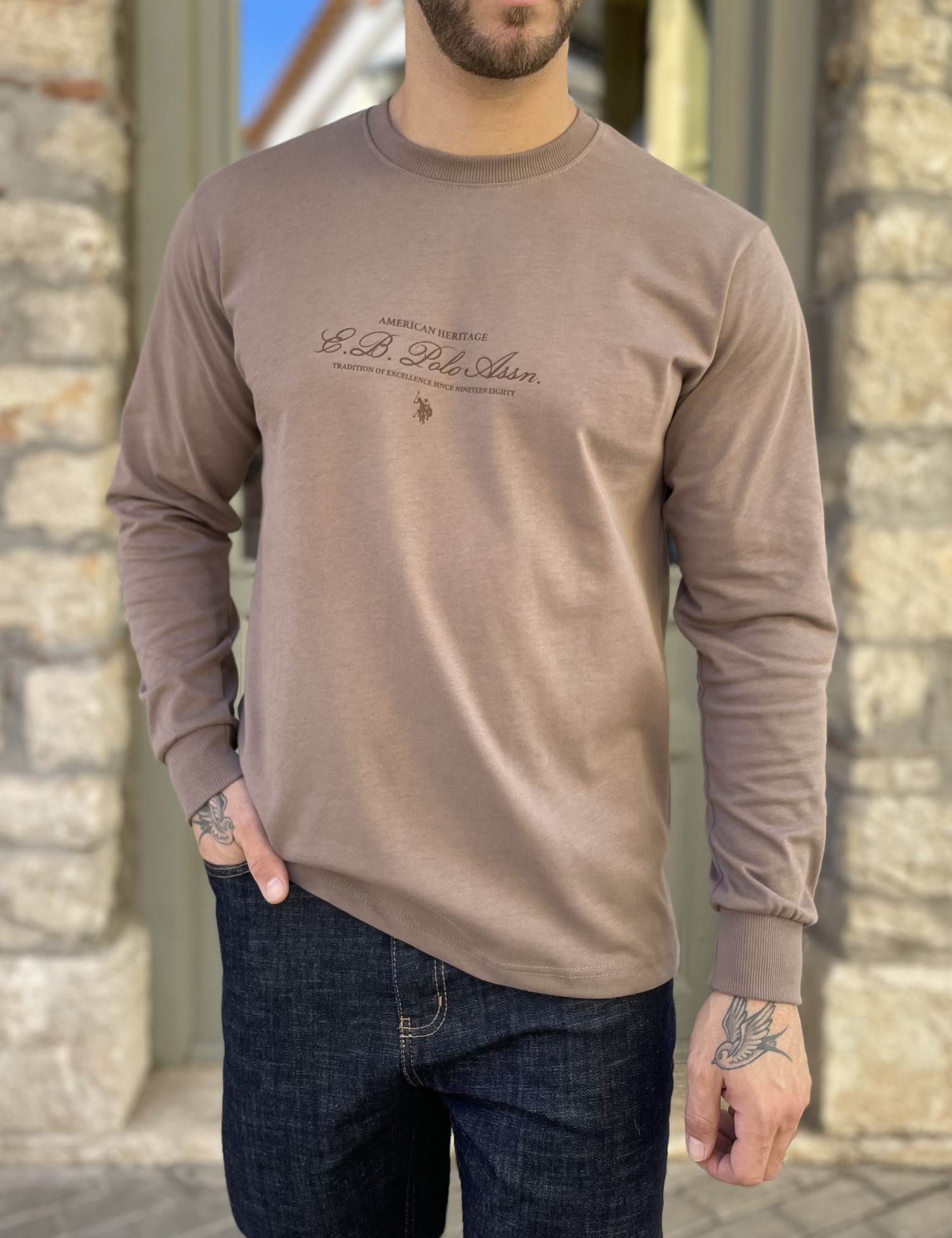 Everbest Everbest ανδρική πούρο μακρυμάνικη μπλούζα με τύπωμα Plus Size 2610180P